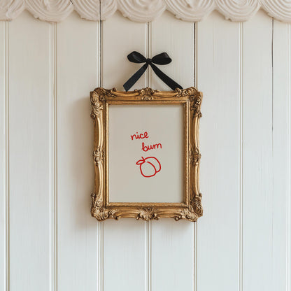 Cheeky Nice Bum Peach Print | Red Bathroom Wall Art | Funny Guest Bath Decor