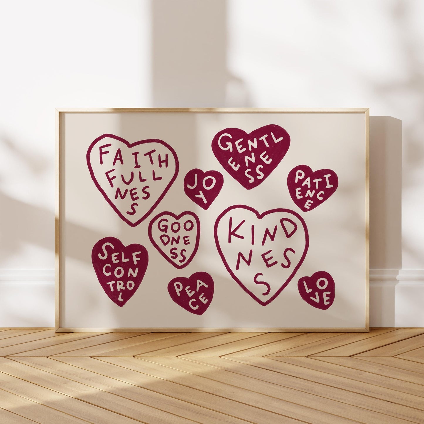 Fruits Of The Spirit Print | Burgundy Christian Wall Art | Faith Home Decor For Bedroom