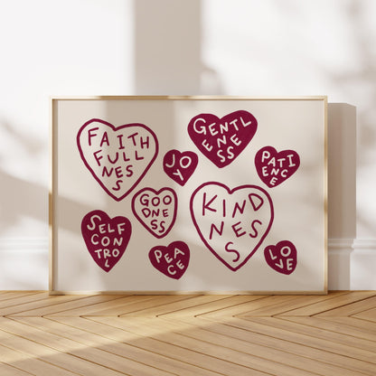 Fruits Of The Spirit Print | Burgundy Christian Wall Art | Faith Home Decor For Bedroom