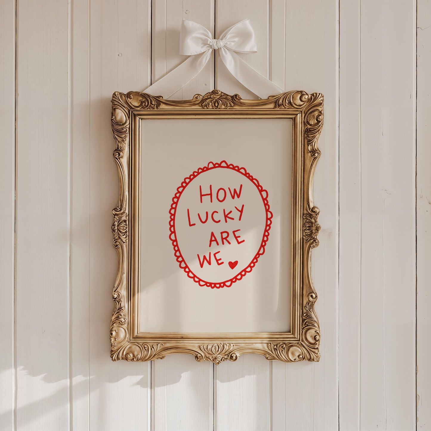 How Lucky Are We Quote Print | Romantic Wall Art | Red Bedroom Decor