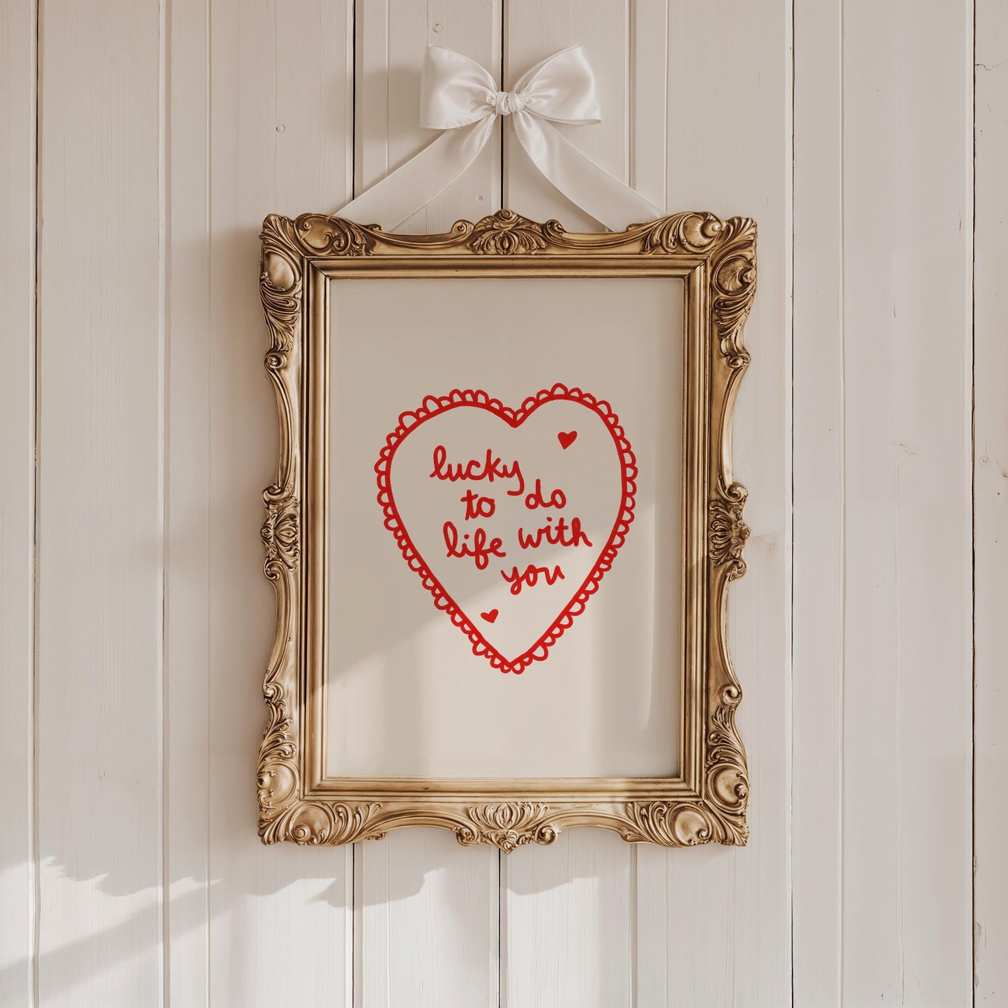 Lucky To Do Life With You Heart Print | Romantic Red Bedroom Art | Love Wall Art