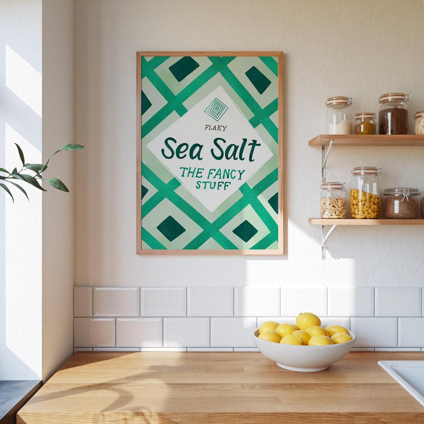 Maldon Sea Salt Print | Green Kitchen Decor | Retro Pantry Wall Art | Chef Gift