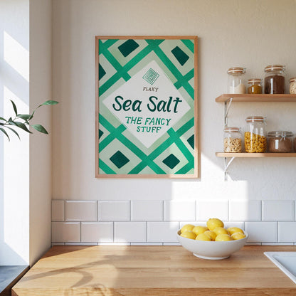 Maldon Sea Salt Print | Green Kitchen Decor | Retro Pantry Wall Art | Chef Gift