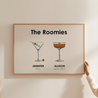 Custom Roommate Cocktail Drink Print | Style 01 (2-4 People) | Horizontal Bar Cart Decor