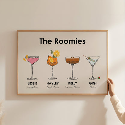 Custom Roommate Cocktail Drink Print | Style 01 (2-4 People) | Horizontal Bar Cart Decor