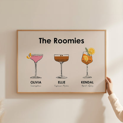 Custom Roommate Cocktail Drink Print | Style 01 (2-4 People) | Horizontal Bar Cart Decor