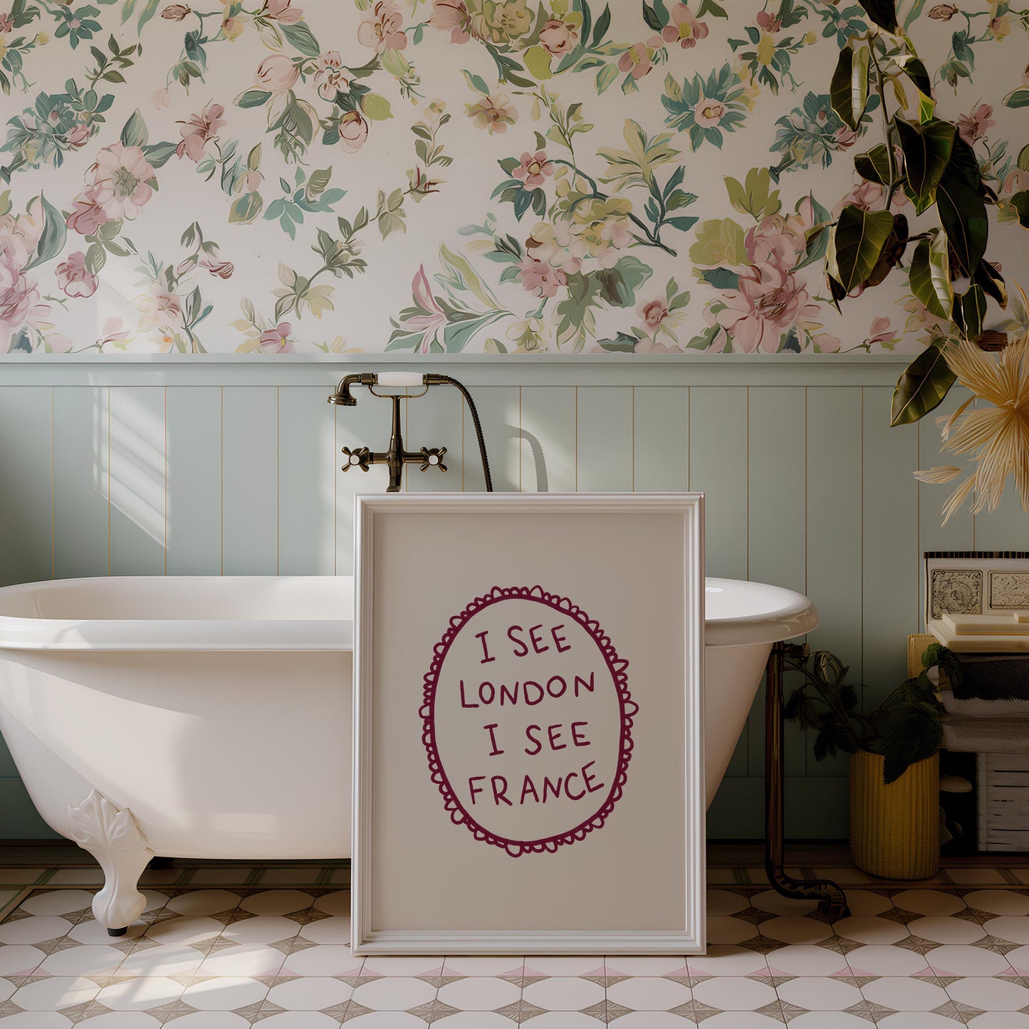 I See London I See France Print | Funny Bathroom Decor | Cheeky Wall Art | Burgundy