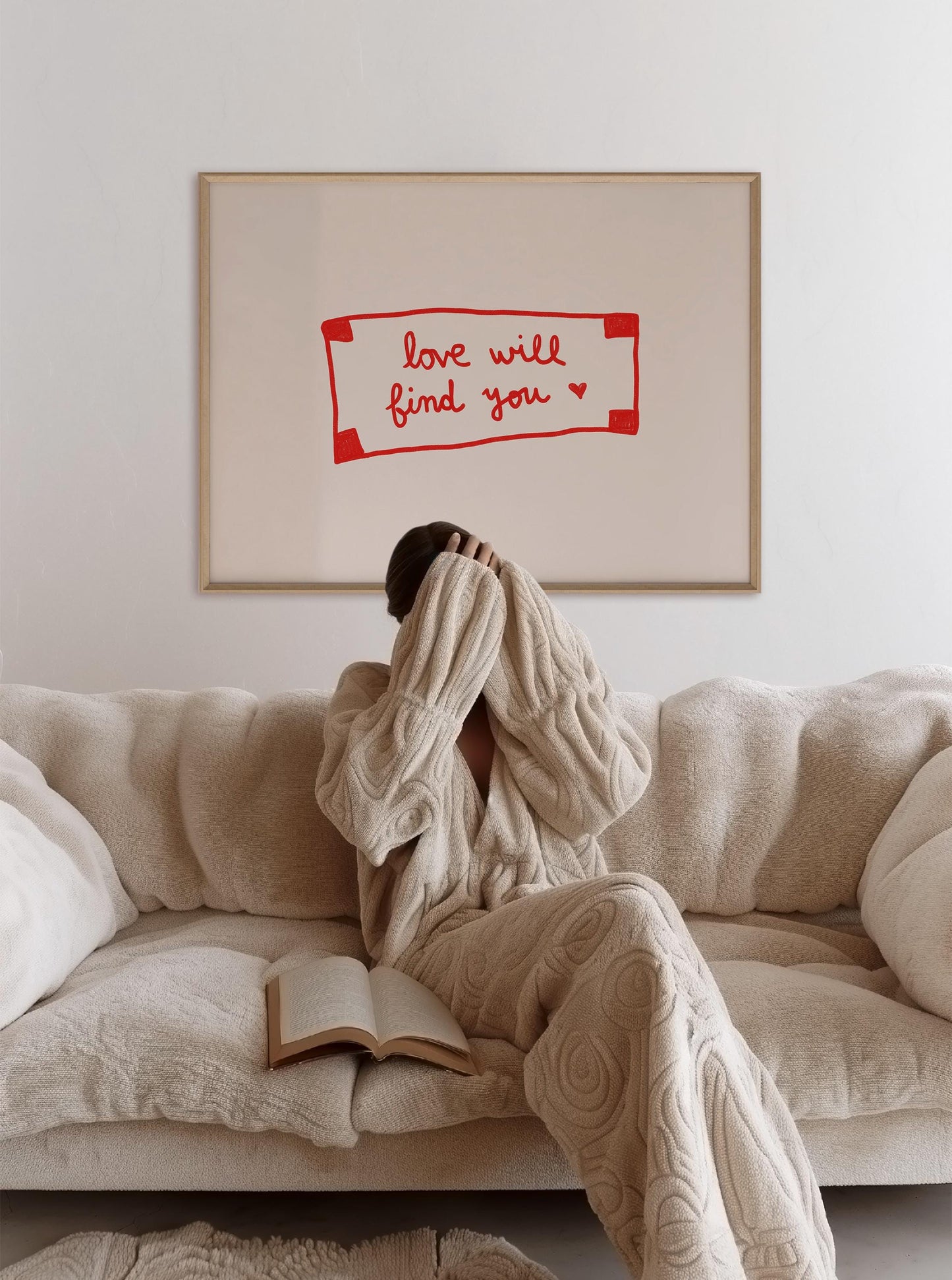 Love Will Find You Print | Red Handwritten Quote Wall Art | Cozy Bedroom Decor