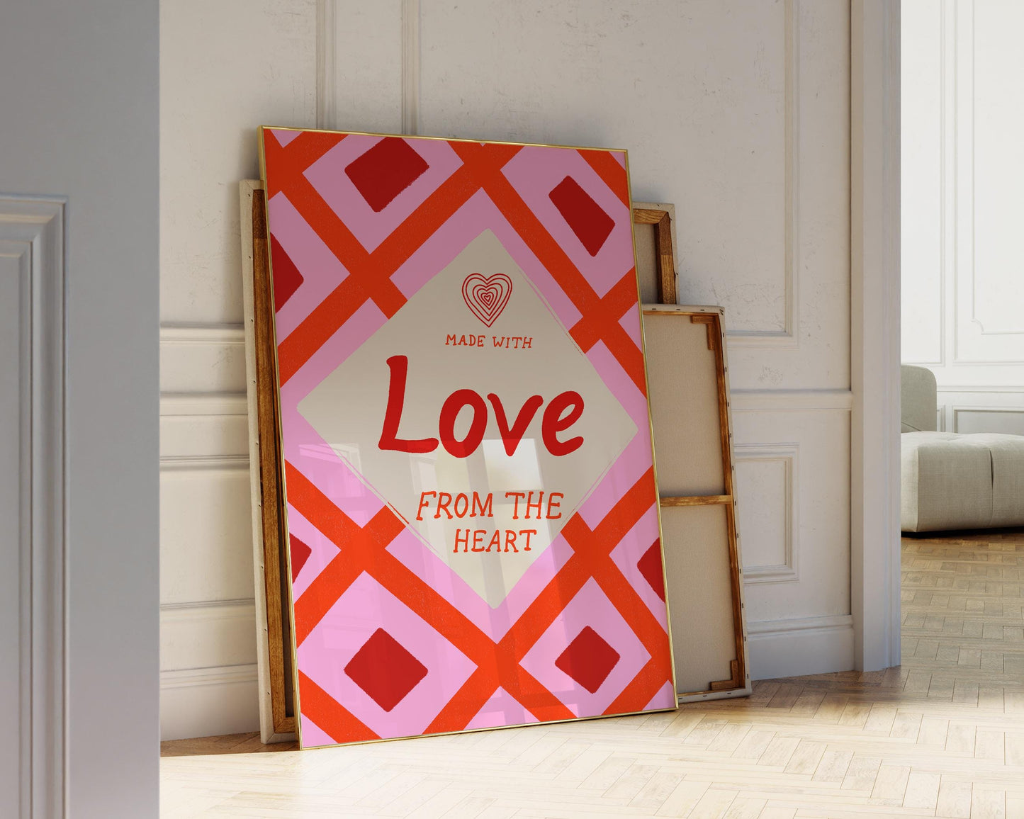 Kitchen Wall Art | Made With Love From The Heart | Pink Retro Kitchen Print