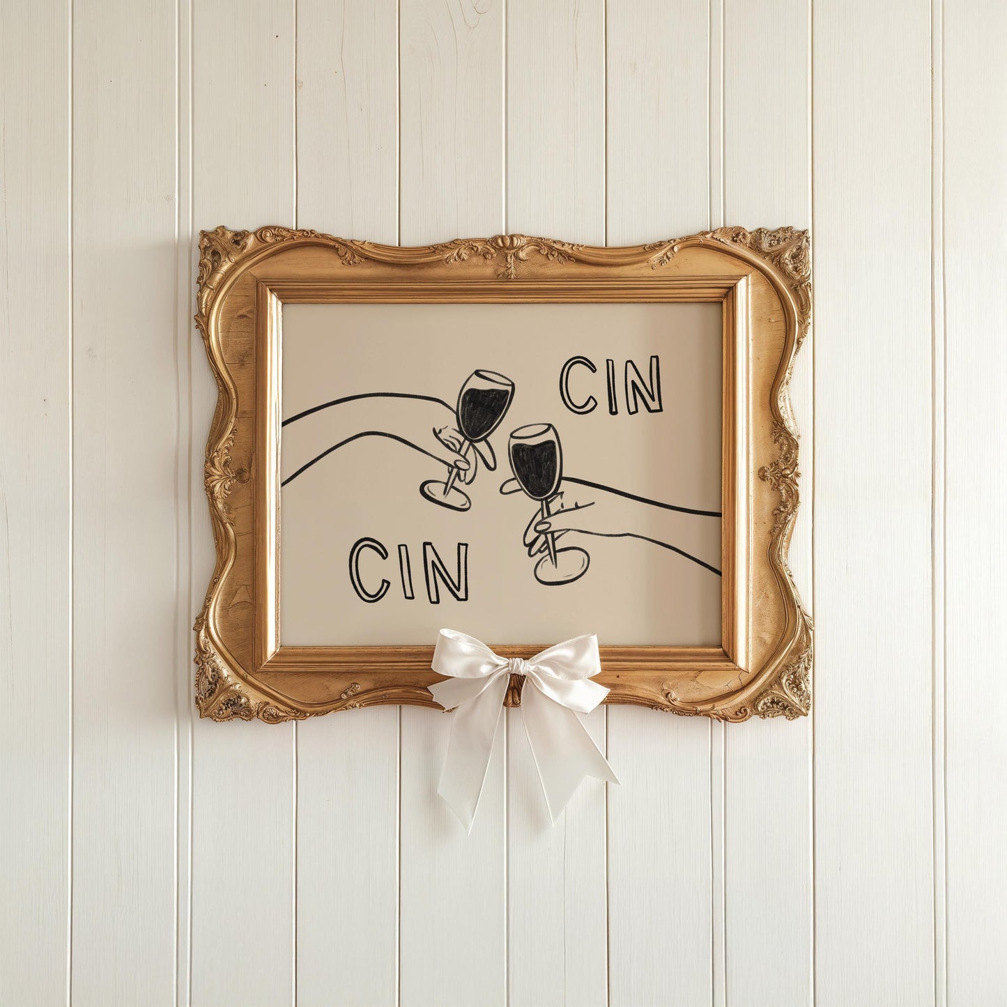 Cin Cin Cheers Print | Wine Glass Wall Art | Minimalist Line Art | Bar Cart Decor