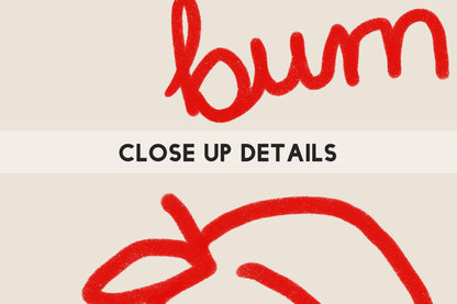 Cheeky Nice Bum Peach Print | Red Bathroom Wall Art | Funny Guest Bath Decor