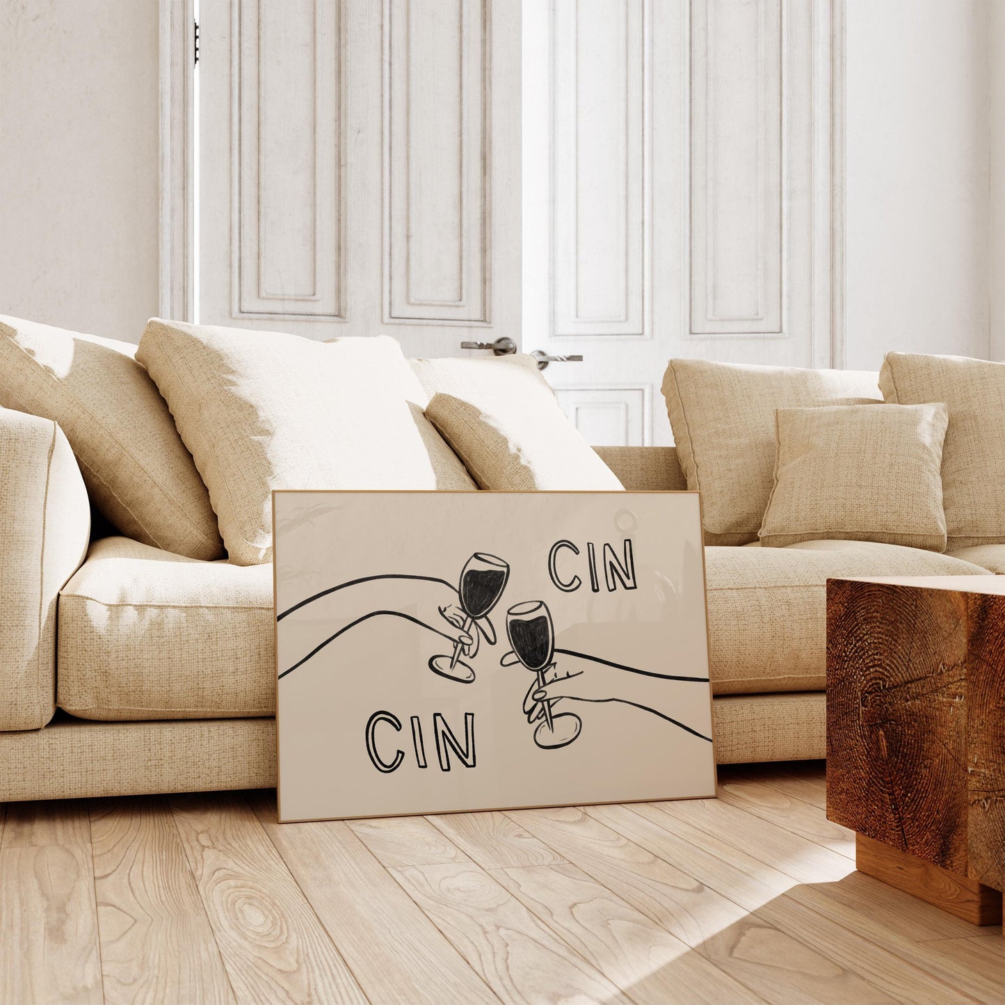Cin Cin Cheers Print | Wine Glass Wall Art | Minimalist Line Art | Bar Cart Decor
