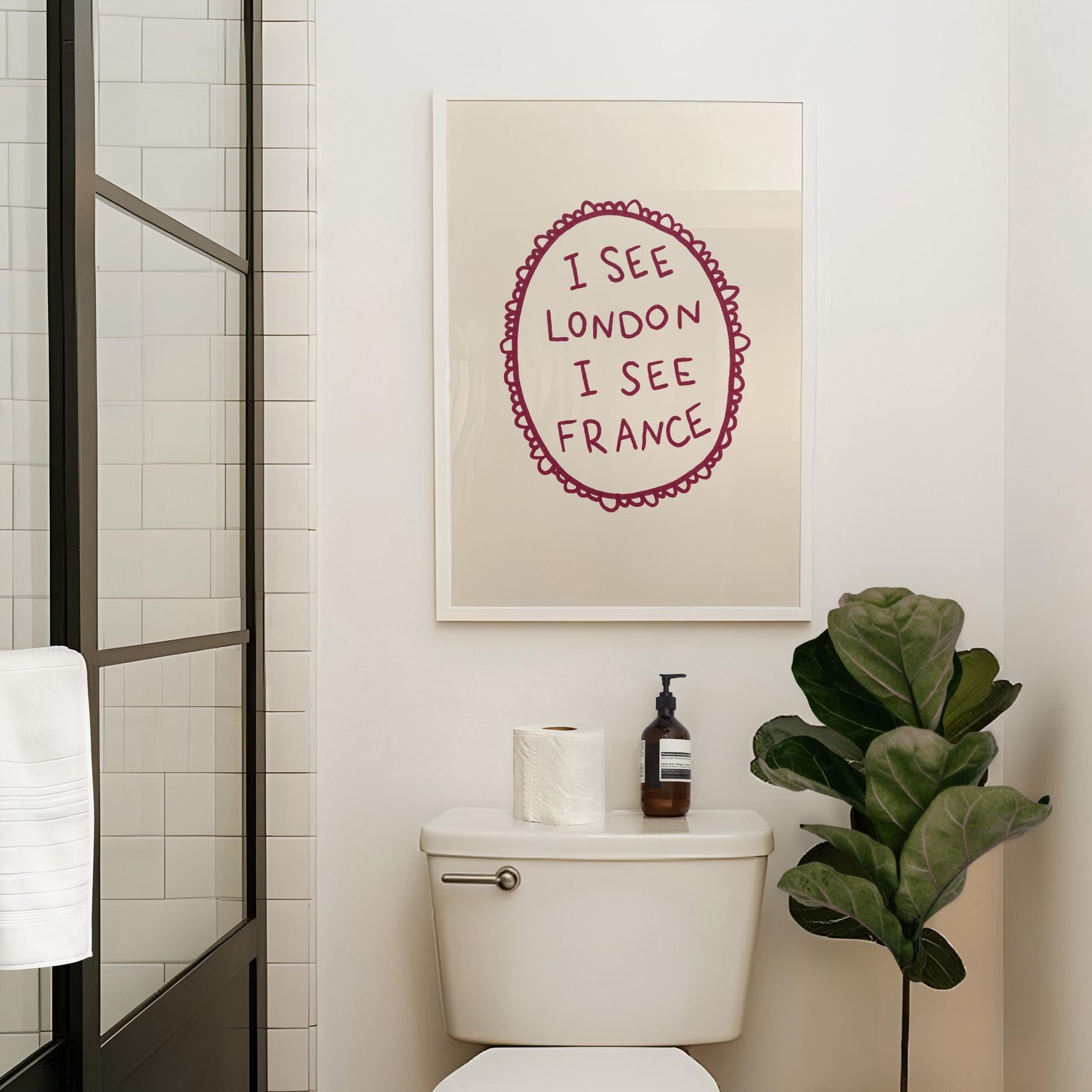 I See London I See France Print | Funny Bathroom Decor | Cheeky Wall Art | Burgundy
