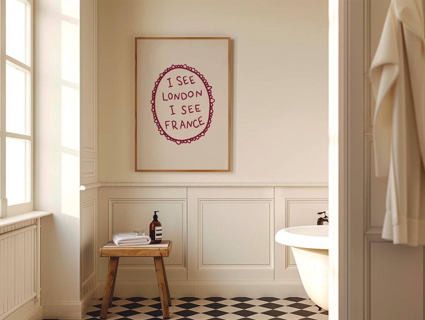 I See London I See France Print | Funny Bathroom Decor | Cheeky Wall Art | Burgundy