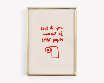 Red Text If You Need Toilet Paper Print | Funny Bathroom Wall Art | Playful Guest Powder Room Decor