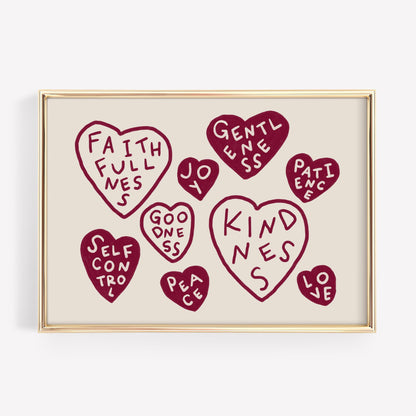Fruits Of The Spirit Print | Burgundy Christian Wall Art | Faith Home Decor For Bedroom