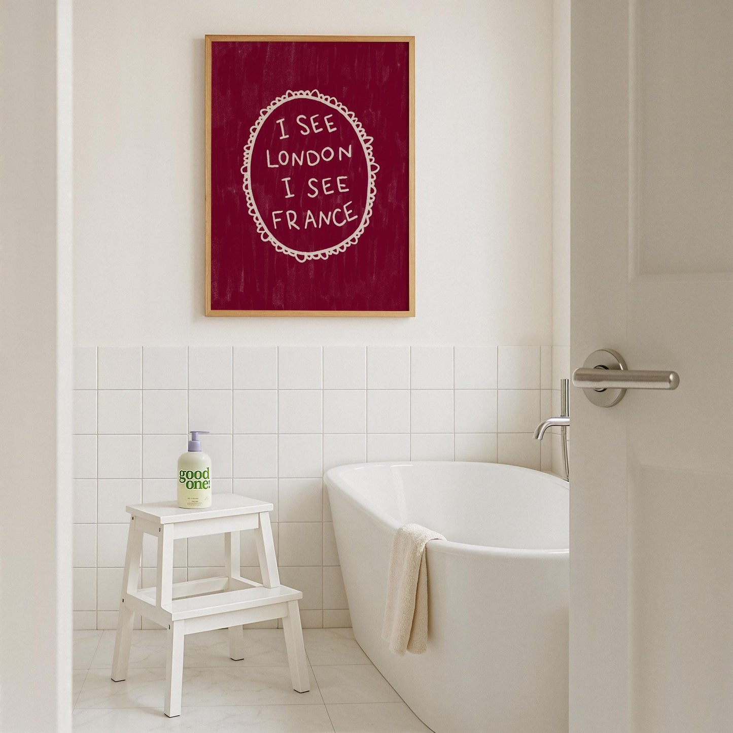 I See London I See France Burgundy Print | Funny Bathroom Wall Art Decor | Playful Cheeky Quote