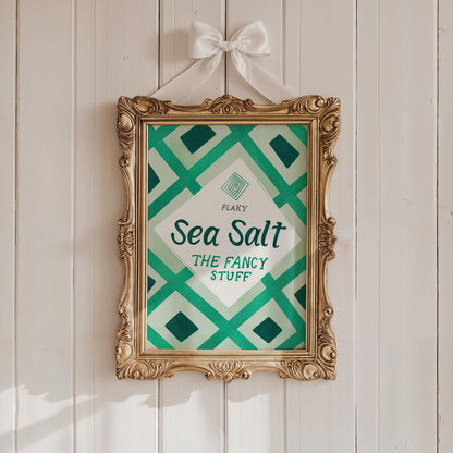 Maldon Sea Salt Print | Green Kitchen Decor | Retro Pantry Wall Art | Chef Gift