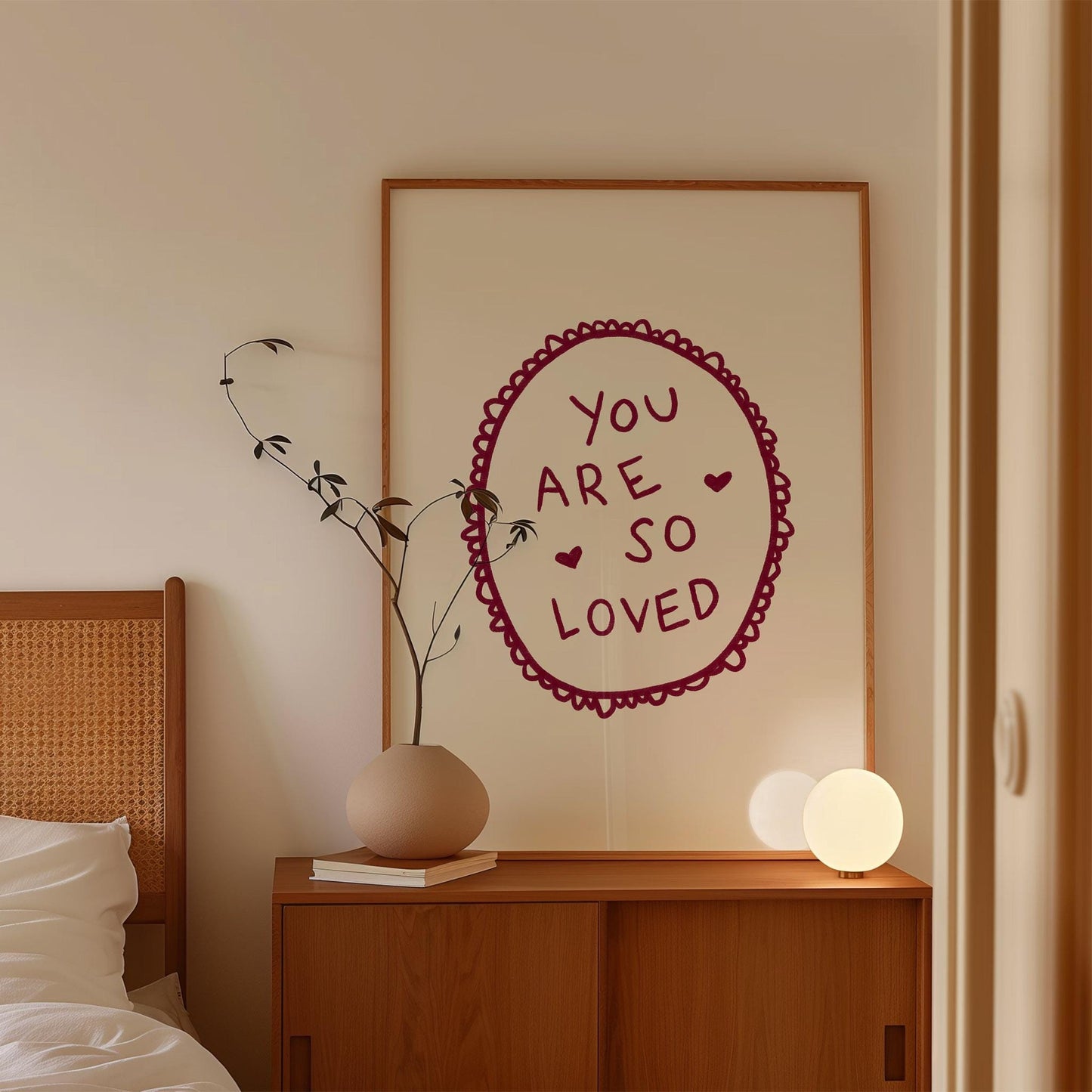 You Are So Loved Lace Print | Burgundy Boho Wall Art Quote | Kids Nursery Room Decor