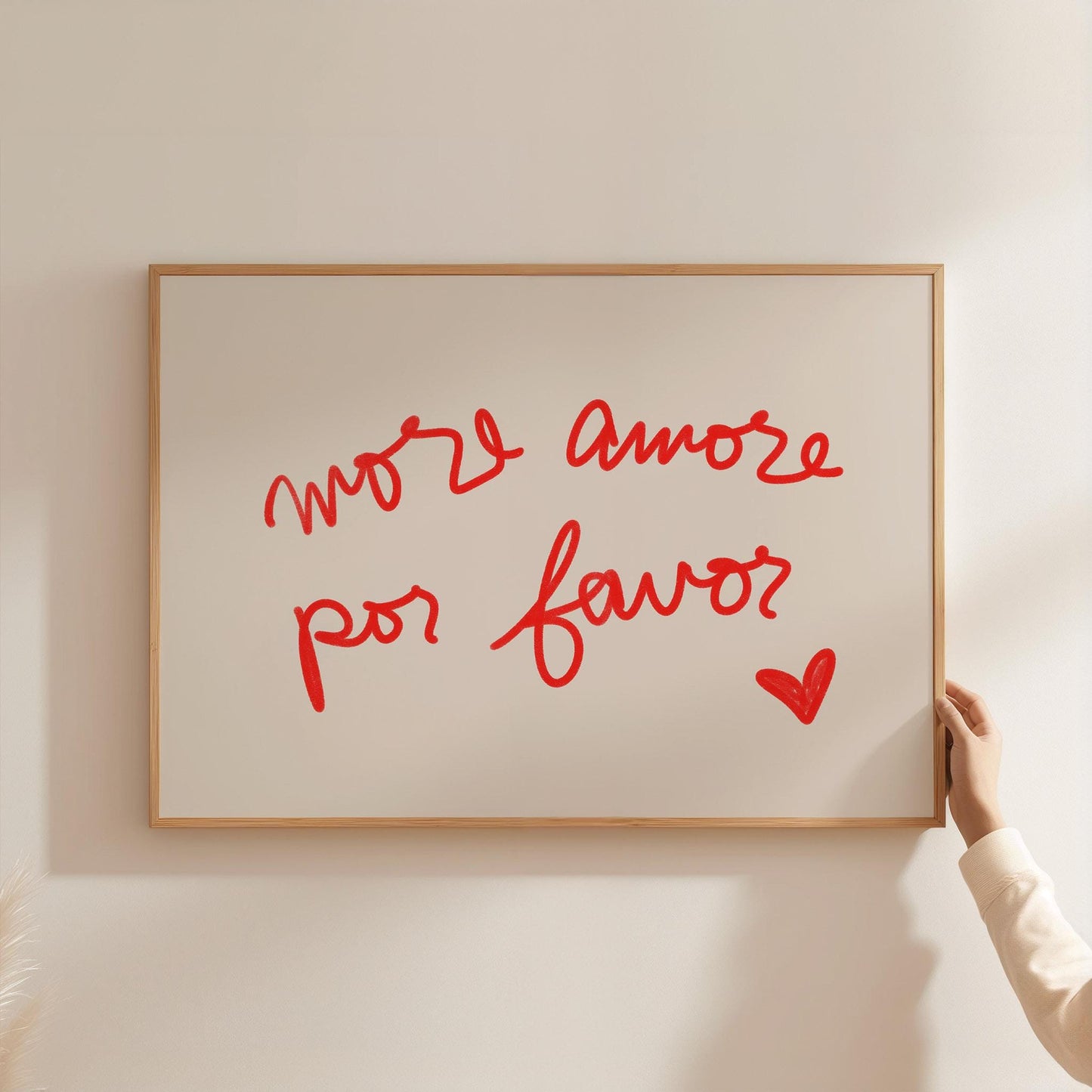 More Amore Por Favor Quote | Red Typography Wall Art | Cute Love Print | Modern Bedroom Decor