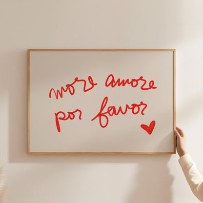 More Amore Por Favor Quote | Red Typography Wall Art | Cute Love Print | Modern Bedroom Decor