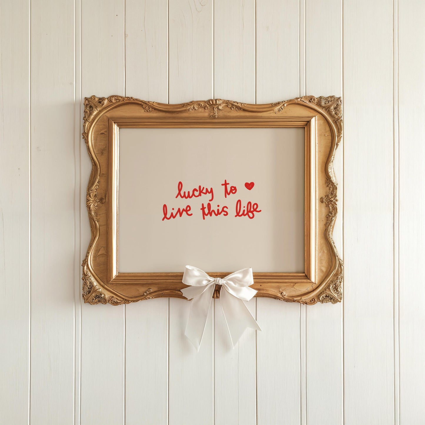 Lucky To Live This Life Print | Gratitude Wall Art | Red Handwritten Quote | Minimalist Decor