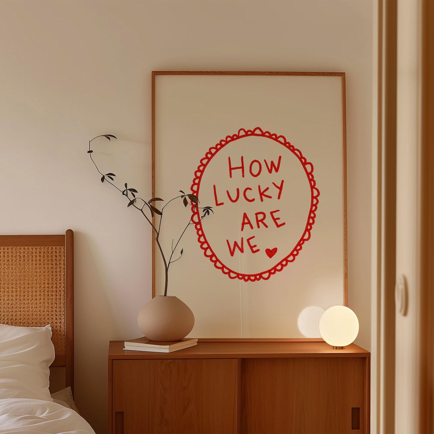 How Lucky Are We Quote Print | Romantic Wall Art | Red Bedroom Decor