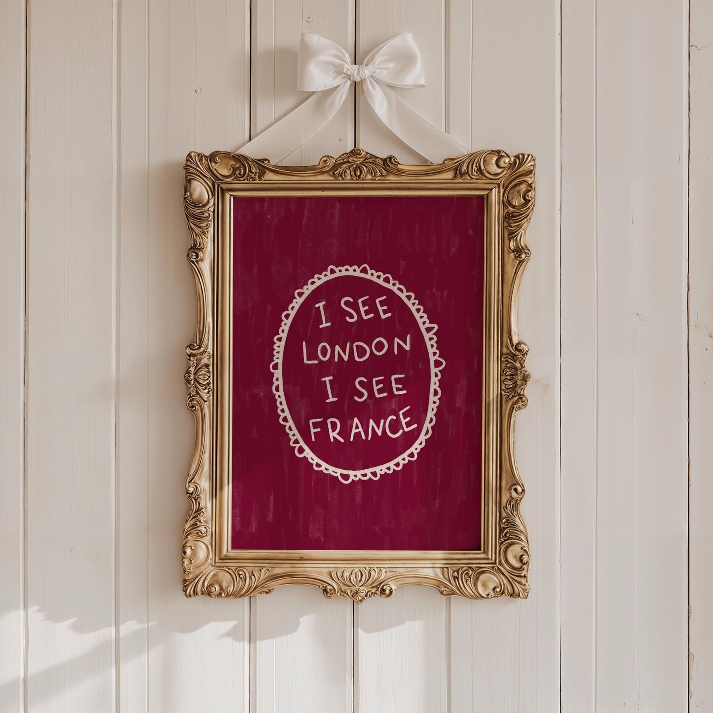 I See London I See France Burgundy Print | Funny Bathroom Wall Art Decor | Playful Cheeky Quote