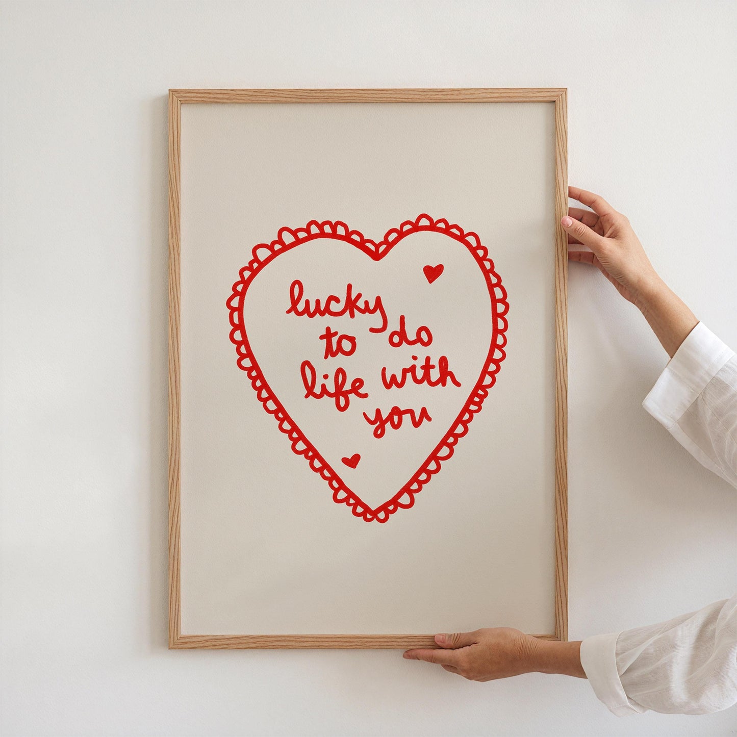 Lucky To Do Life With You Heart Print | Romantic Red Bedroom Art | Love Wall Art