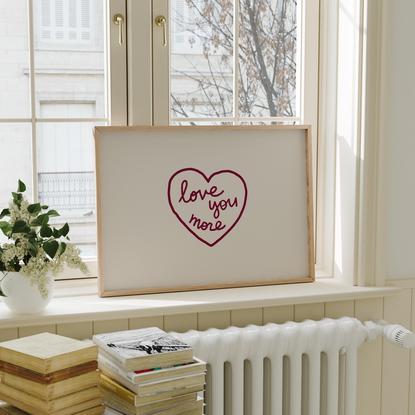 Love You More Wall Art | Burgundy Heart Print | Romantic Bedroom Decor