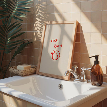 Cheeky Nice Bum Peach Print | Red Bathroom Wall Art | Funny Guest Bath Decor