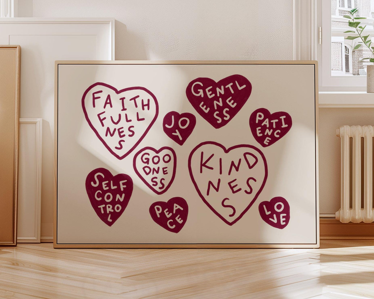 Fruits Of The Spirit Print | Burgundy Christian Wall Art | Faith Home Decor For Bedroom