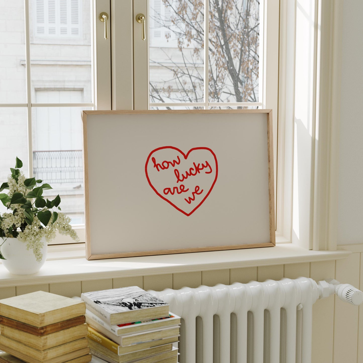How Lucky Are We Red Heart Print | Love Wall Art | Romantic Quote | Cozy Bedroom Decor