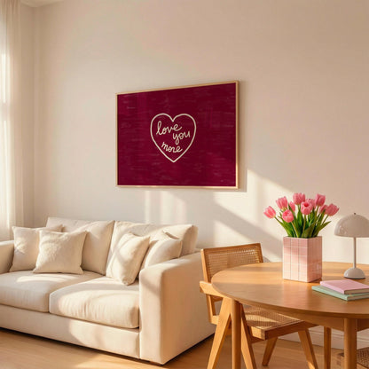 Love You More Print | Burgundy Romantic Wall Art | Cozy Bedroom Decor