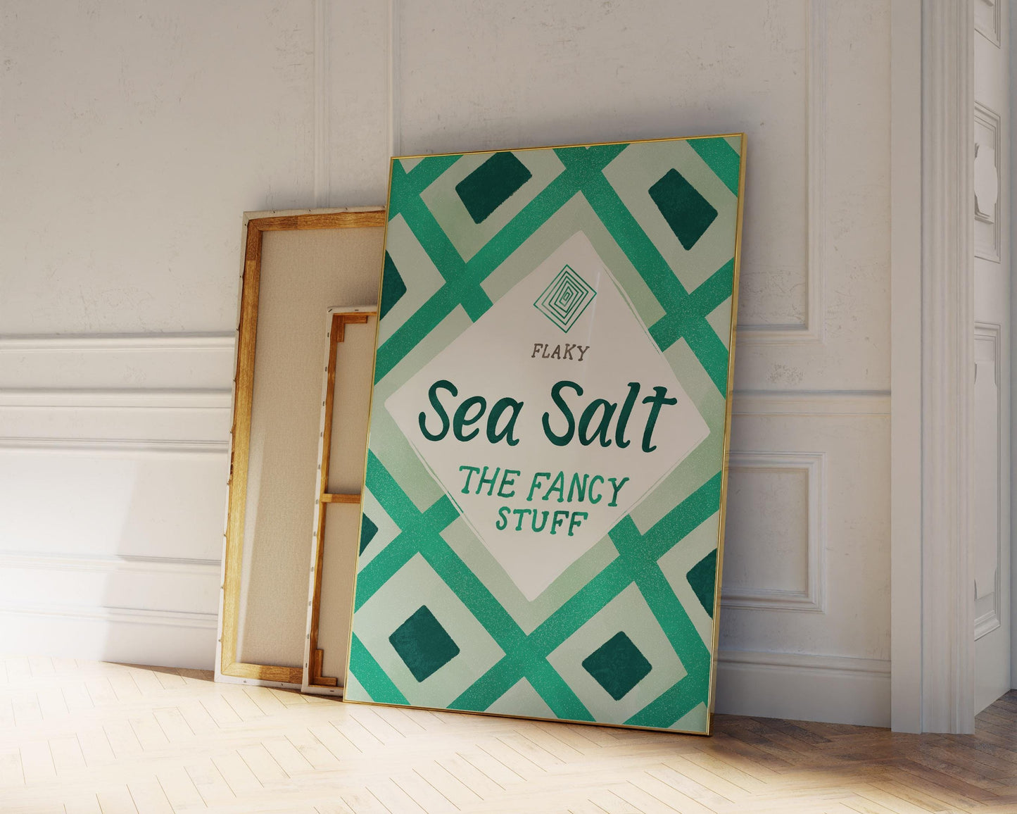 Maldon Sea Salt Print | Green Kitchen Decor | Retro Pantry Wall Art | Chef Gift