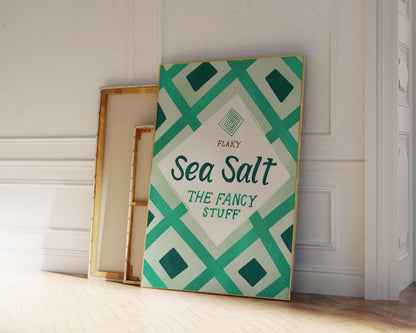 Maldon Sea Salt Print | Green Kitchen Decor | Retro Pantry Wall Art | Chef Gift