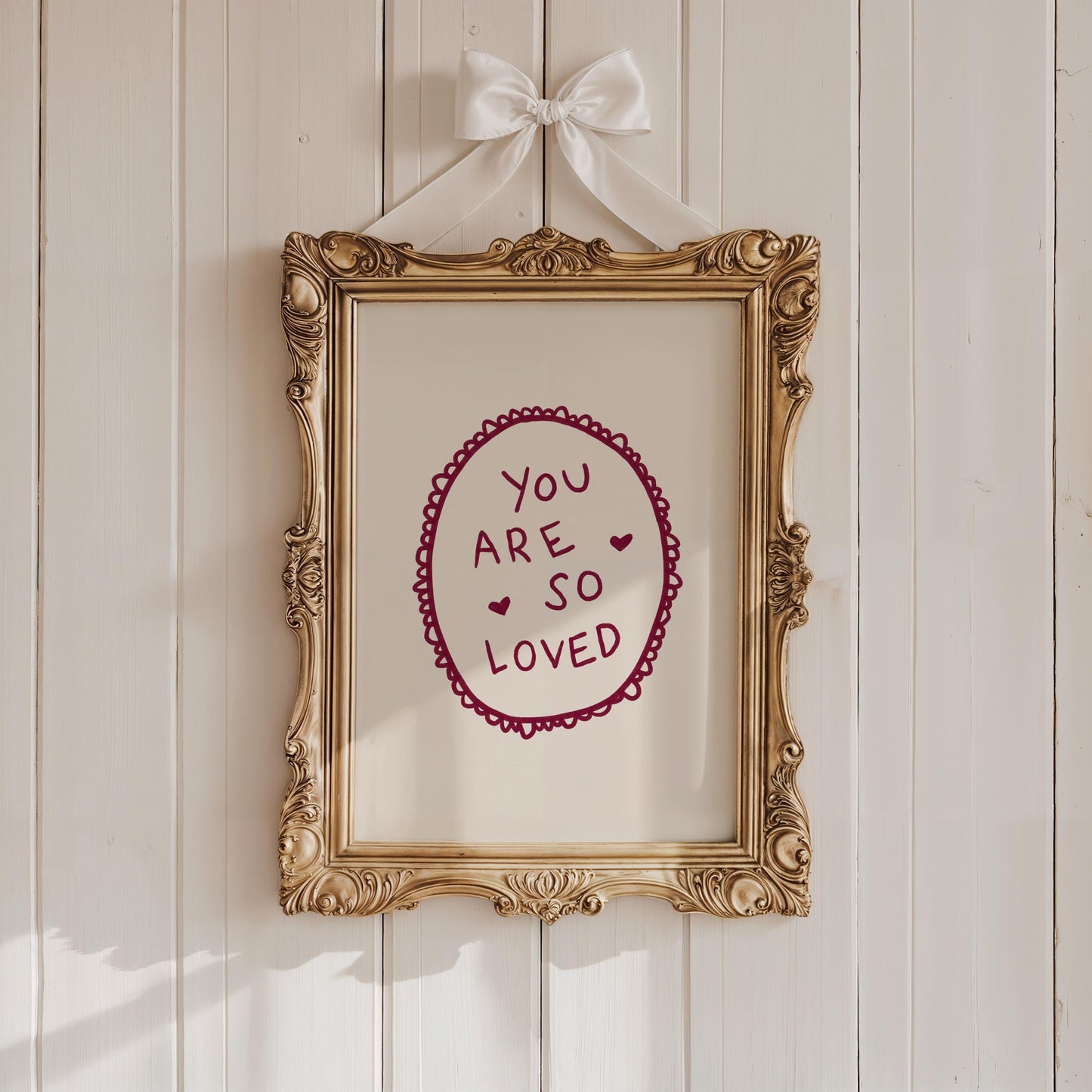 You Are So Loved Lace Print | Burgundy Boho Wall Art Quote | Kids Nursery Room Decor