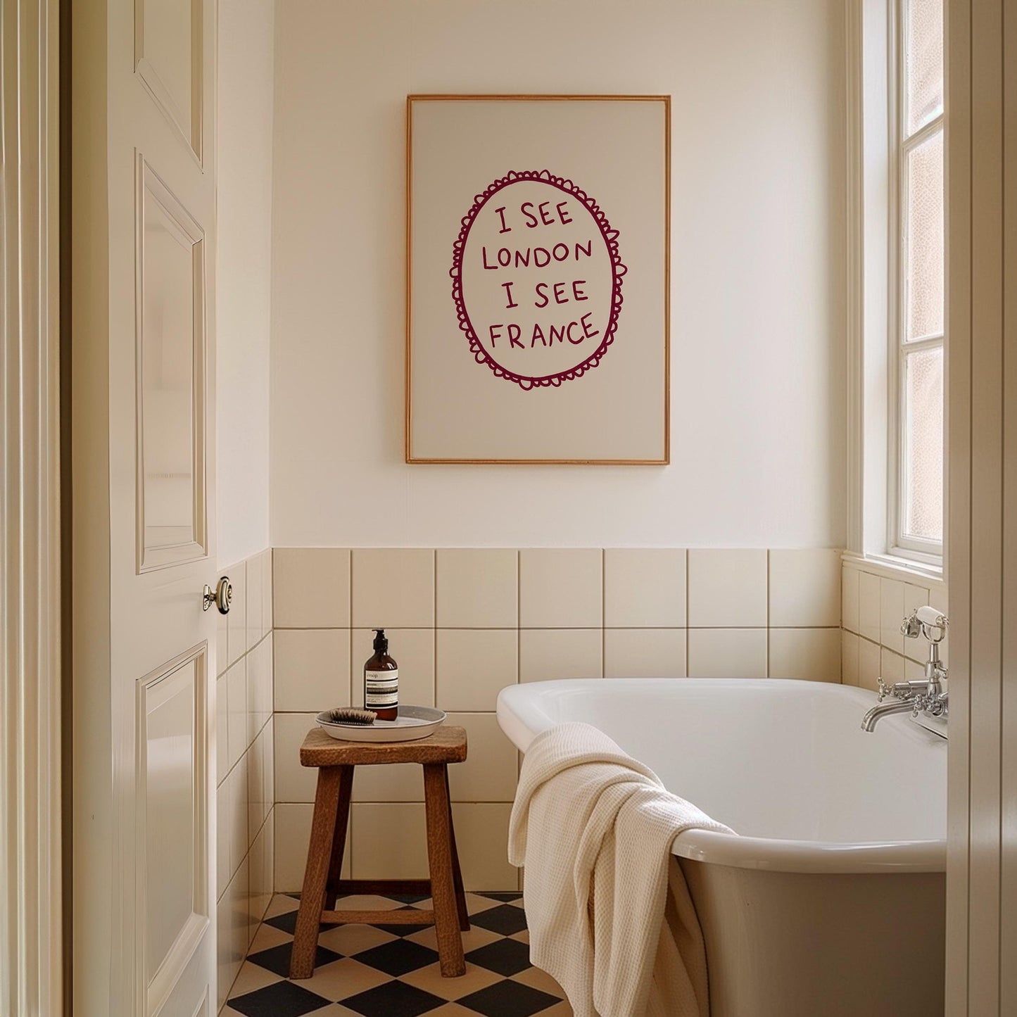 I See London I See France Print | Funny Bathroom Decor | Cheeky Wall Art | Burgundy