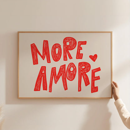 More Amore Wall Art | Red Typography Print | Romantic Bedroom Art