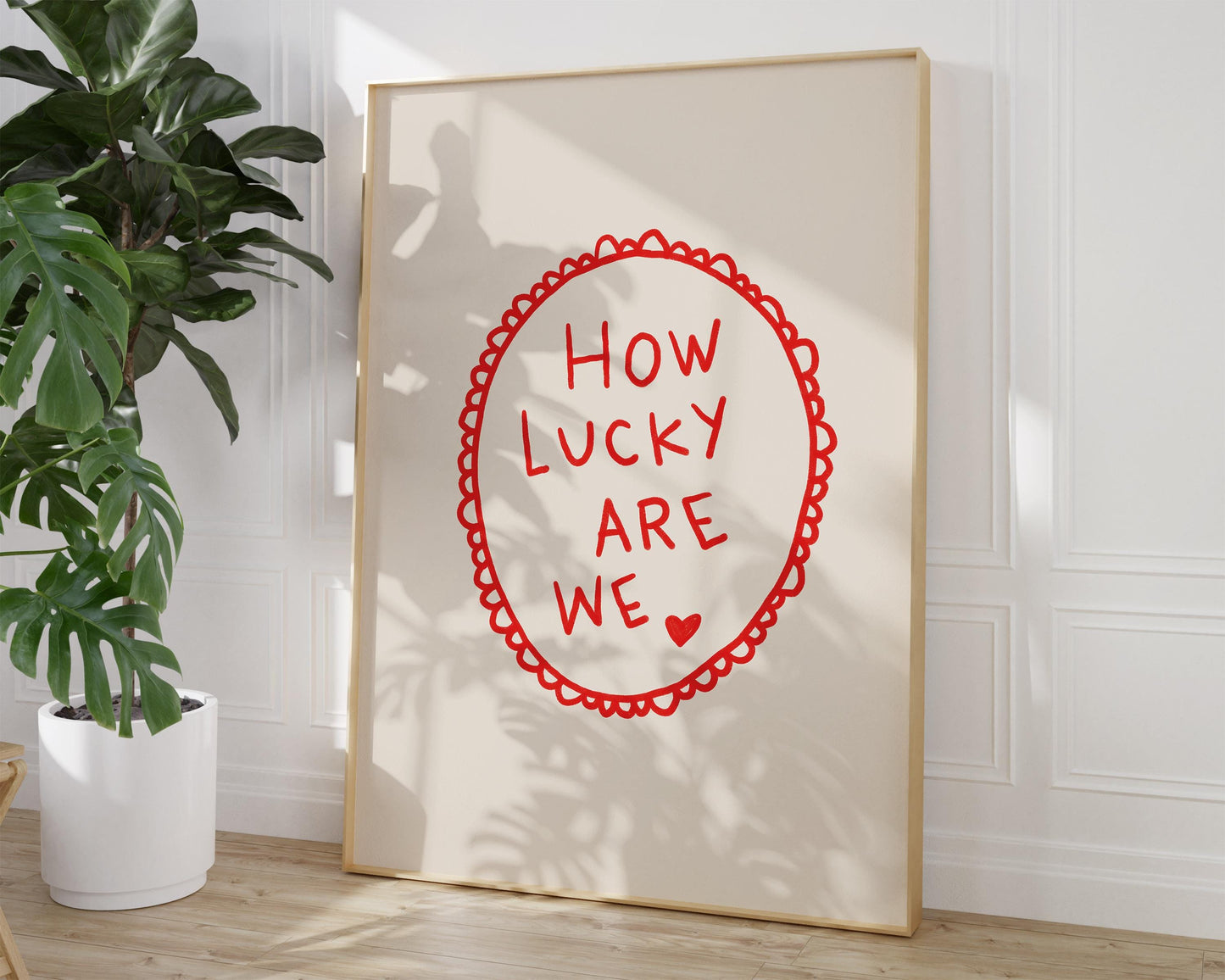 How Lucky Are We Quote Print | Romantic Wall Art | Red Bedroom Decor