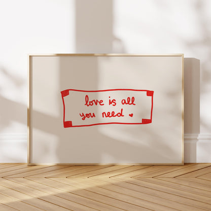 Love Is All You Need Print | Red Fortune Cookie Art | Cozy Living Room Decor