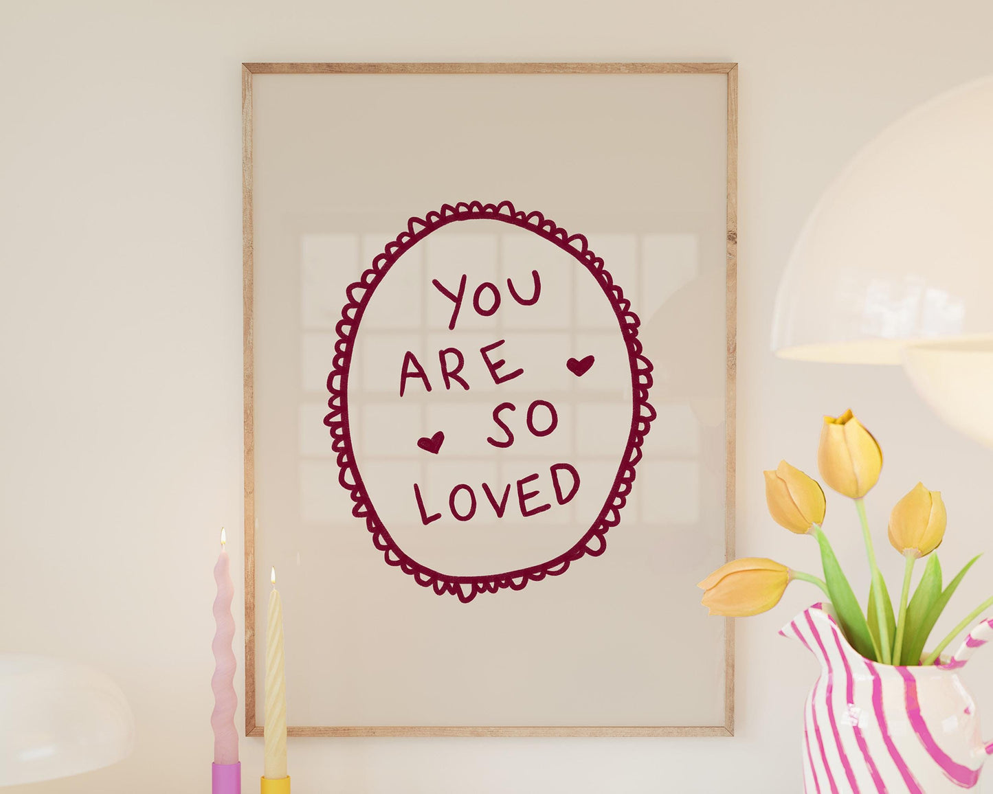 You Are So Loved Lace Print | Burgundy Boho Wall Art Quote | Kids Nursery Room Decor
