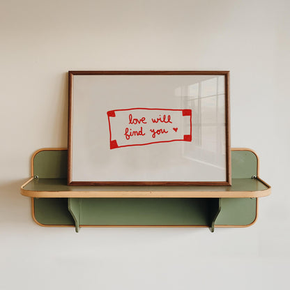 Love Will Find You Print | Red Handwritten Quote Wall Art | Cozy Bedroom Decor