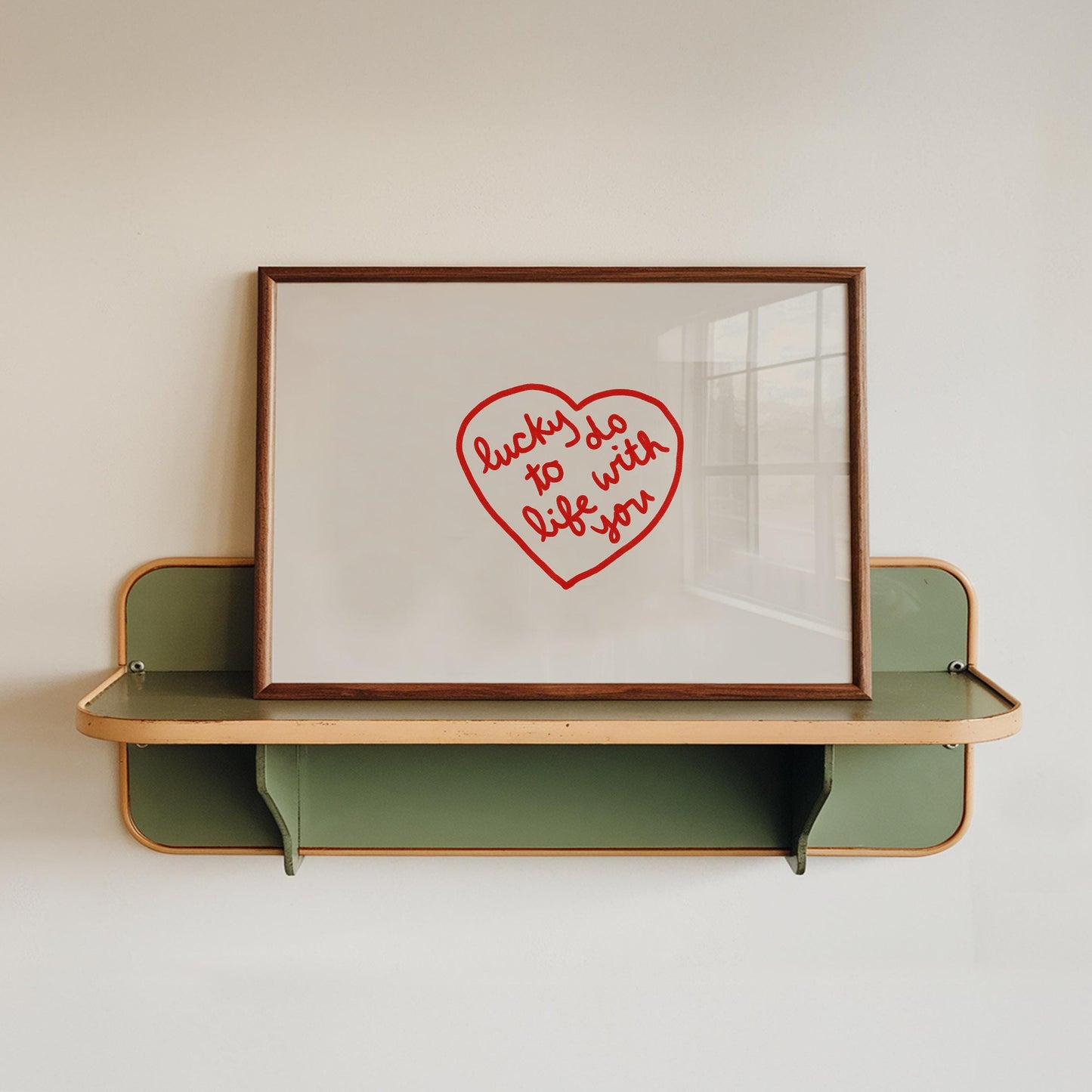 Lucky To Do Life With You Quote | Love Wall Decor | Red Heart Print | Romantic Bedroom Art