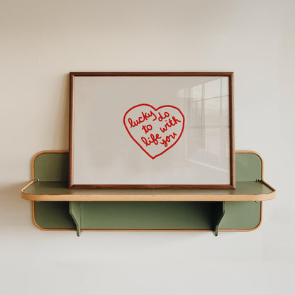 Lucky To Do Life With You Quote | Love Wall Decor | Red Heart Print | Romantic Bedroom Art