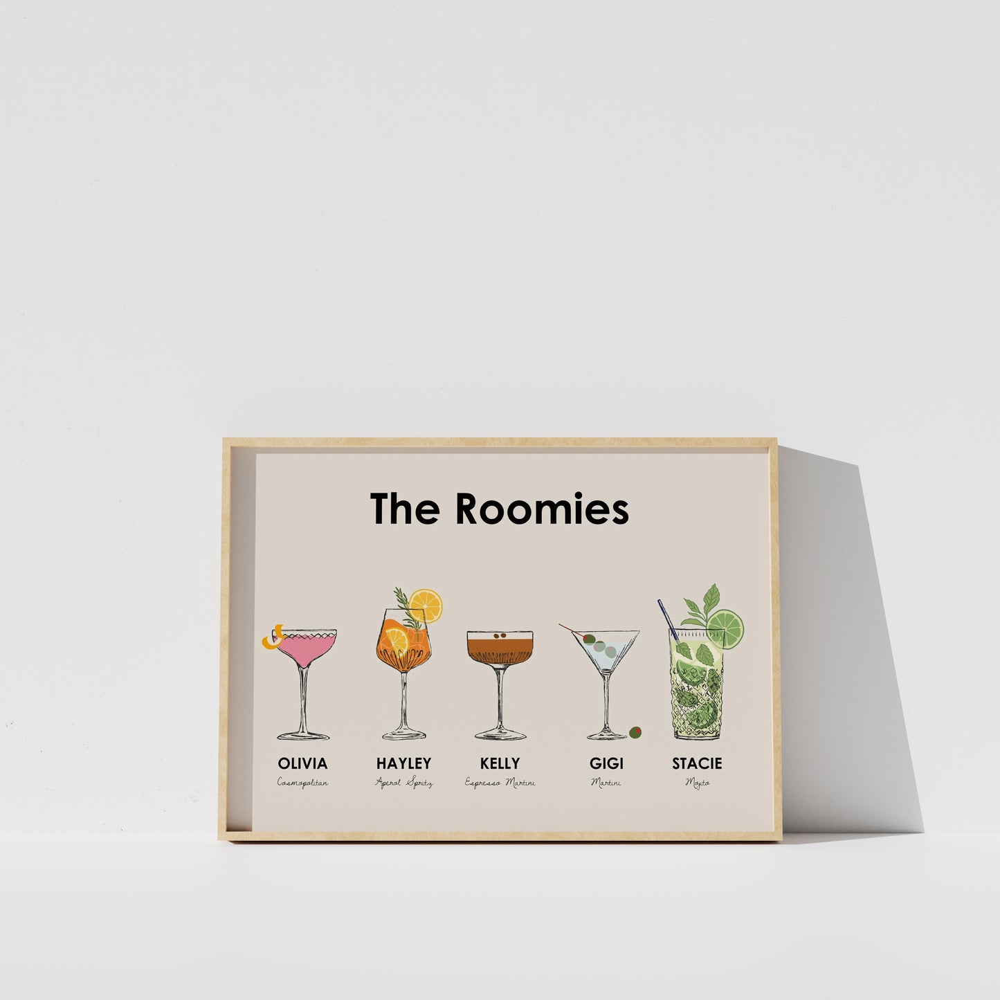 Custom Roommate Cocktail Drink Print | Style 01 (5 People) | Horizontal Bar Cart Decor