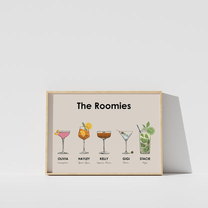 Custom Roommate Cocktail Drink Print | Style 01 (5 People) | Horizontal Bar Cart Decor