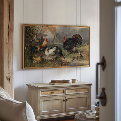 Turkey and Chickens on a Farm