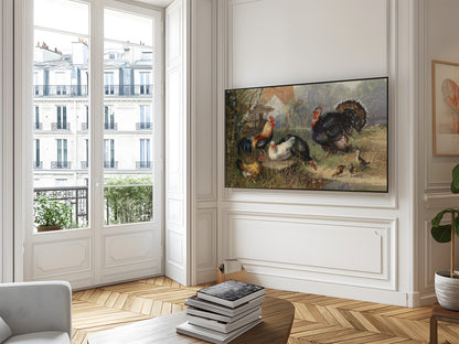 Turkey and Chickens on a Farm