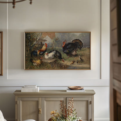 Turkey and Chickens on a Farm